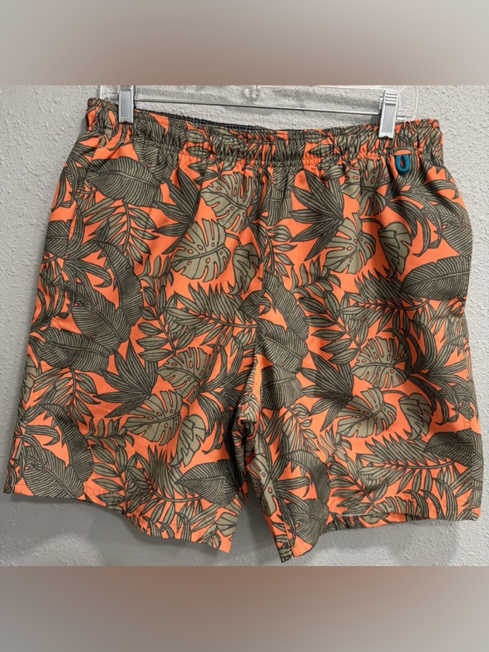 Eddie Bauer | Men’s Orange and Green Tropical Floral Leaf Swim Trunks, Size L